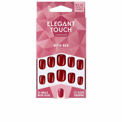 Elegant Touch Polished Colour Kit De Uñas Squoval Rojo Intenso Tendencia TikTok Uñas Perfectas