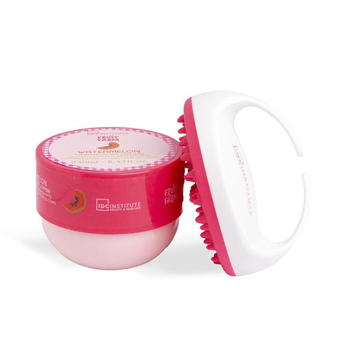 IDC Institute Fruit Farm 2 Piece Cosmetic Set Firming Body Lotion And Anti-Cellulite Massager Watermelon Freshness