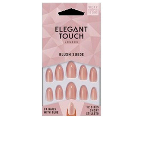 Elegant Touch Core Colour Uñas Postizas Con Pegamento Stiletto Blush Suede Manicura Perfecta
