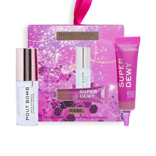 Revolution Make Up Icons Lip Gloss And Liquid Blush Set Smooth Satin Glow