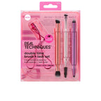 Real Techniques Double Time Brush + Last Makeup Brush Set With Eyelash Curler Flawless Look Always