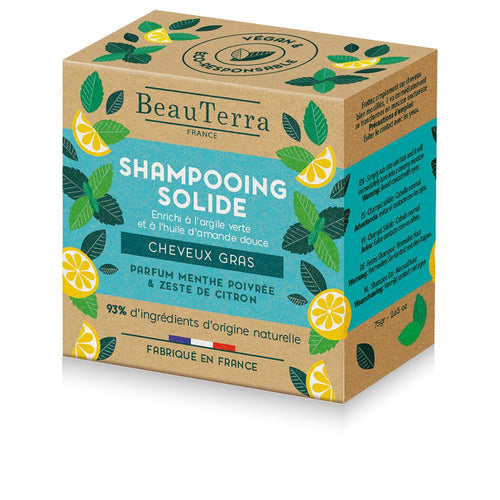 Beauterra Solide Shampooing Solide Pour Cheveux Gras Avec Menthe Et Zeste De Citron Soin Naturel Et Lumineux
