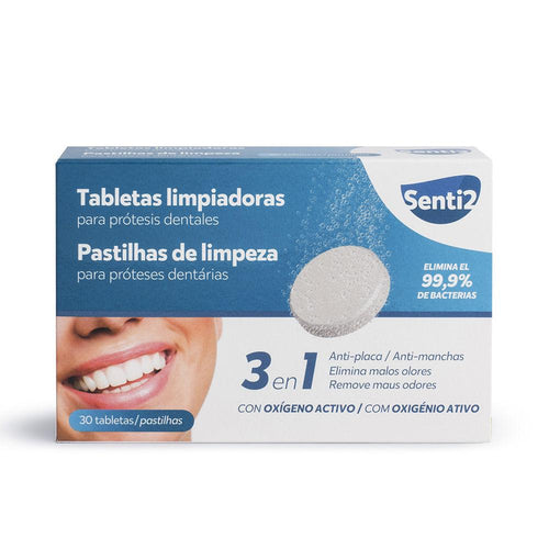 Senti2 Tabletas Limpiadoras Efervescentes De Limpieza Para Prótesis Dentales Fresh Mint Plaque Fighter